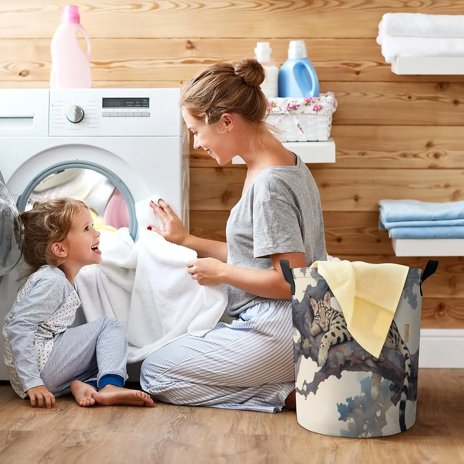 Laundry Hampers, Large Drawstring Laundry Bag, Removable Laundry Bags, Collapsible Storage Bin with Handles for Home Organization, Kids Room, Nursery Carnivore