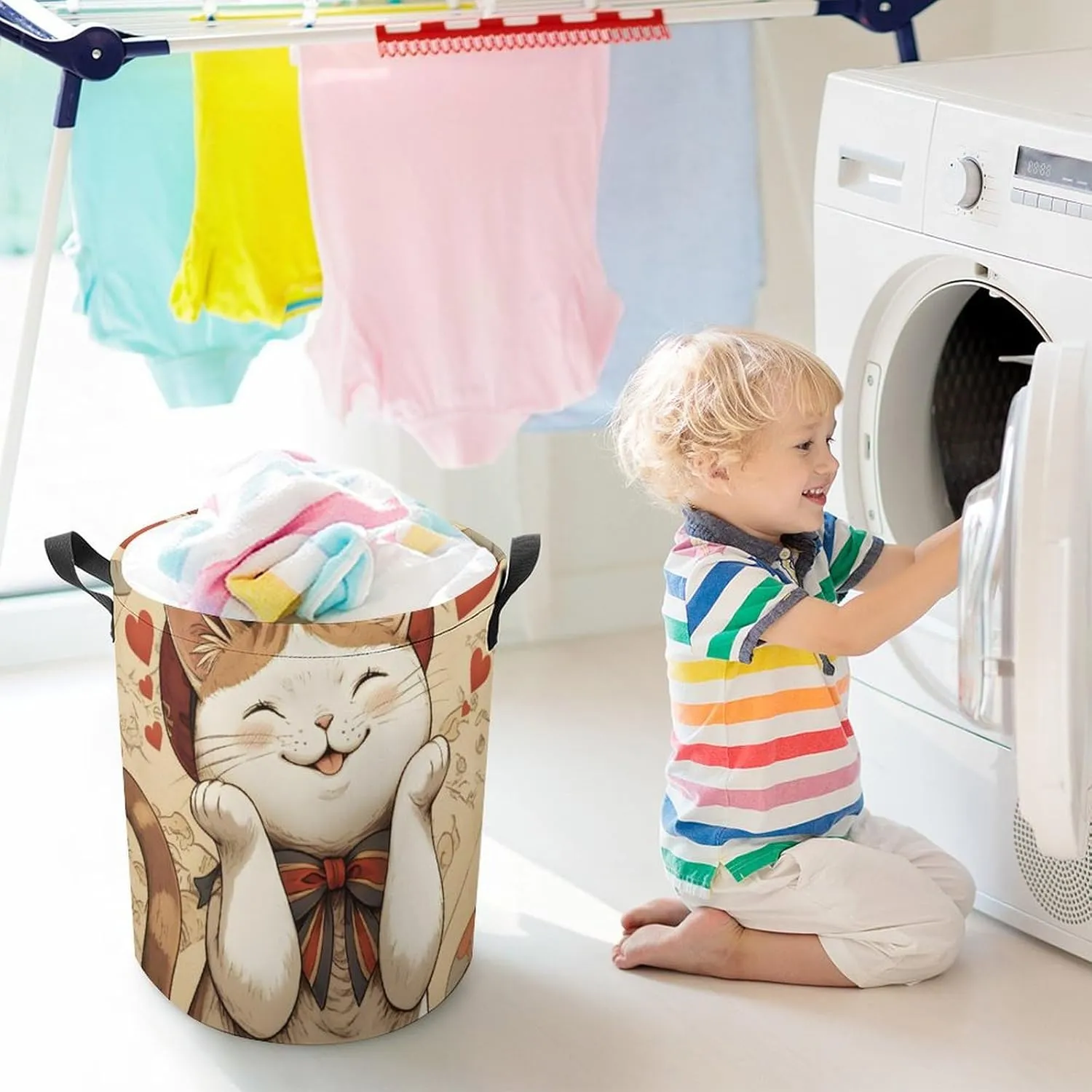 Laundry Hampers, Large Drawstring Laundry Bag, Removable Laundry Bags, Collapsible Storage Bin with Handles for Home Organization, Kids Room, Nursery Carnivore