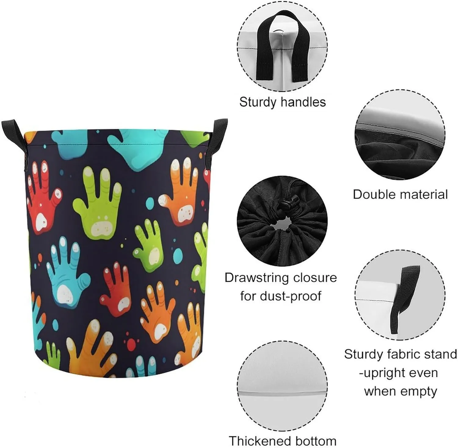 Laundry Hampers, Large Drawstring Laundry Bag, Removable Laundry Bags, Collapsible Storage Bin with Handles for Home Organization, Kids Room, Nursery Gesture