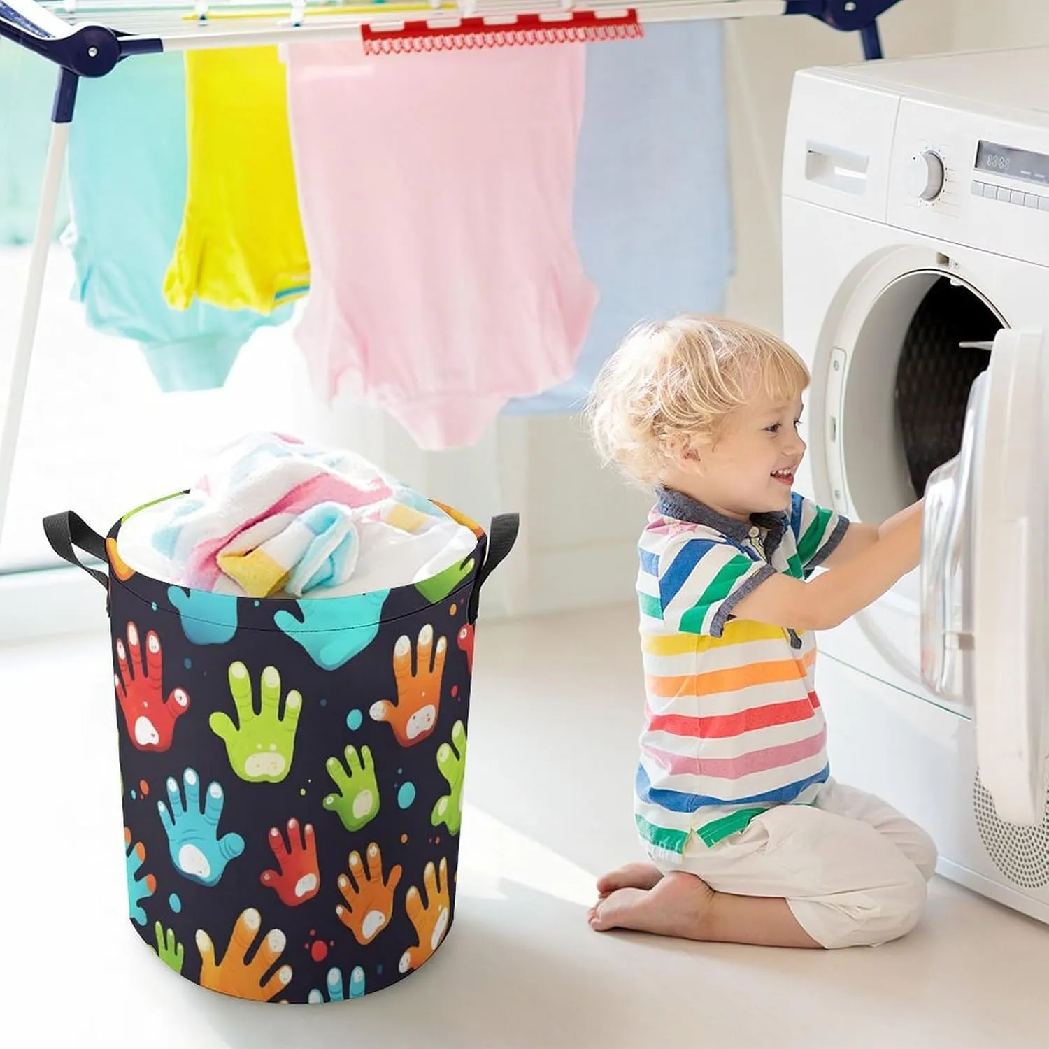 Laundry Hampers, Large Drawstring Laundry Bag, Removable Laundry Bags, Collapsible Storage Bin with Handles for Home Organization, Kids Room, Nursery Gesture
