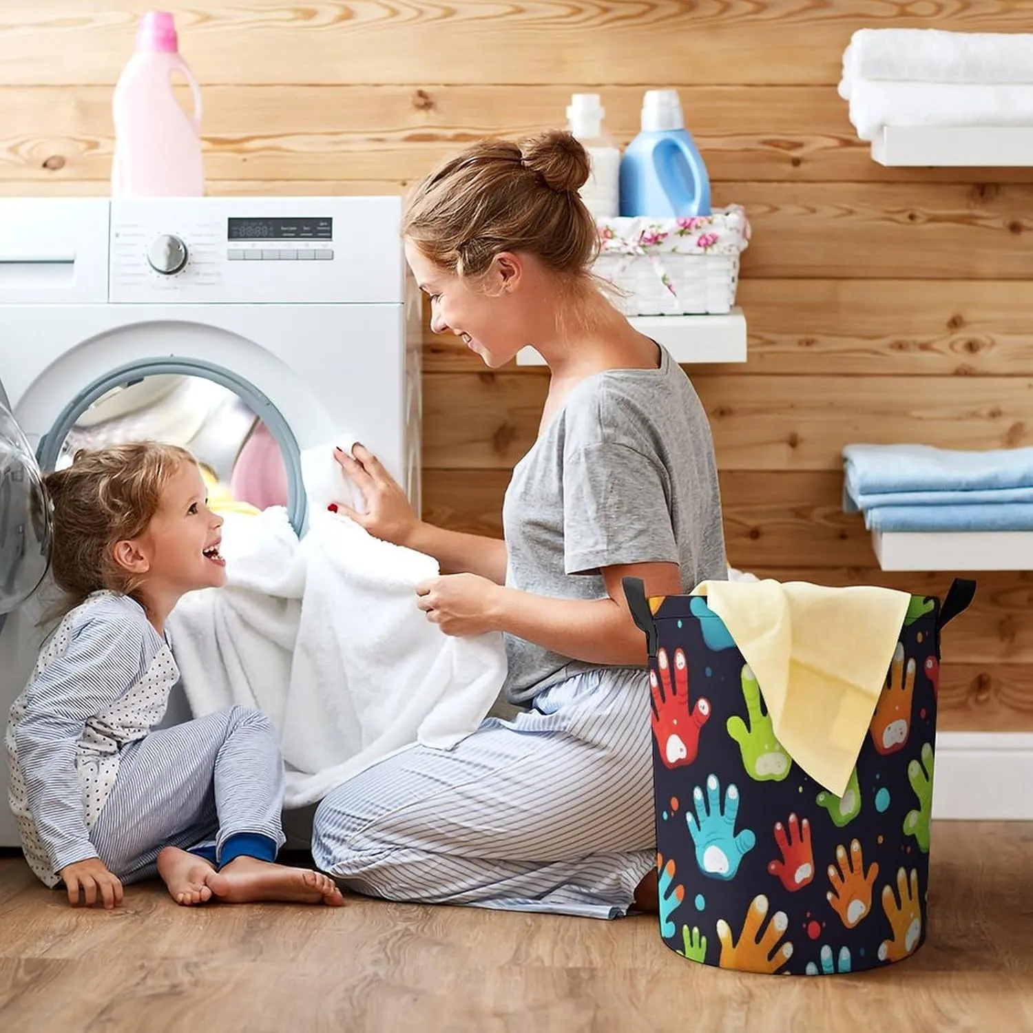 Laundry Hampers, Large Drawstring Laundry Bag, Removable Laundry Bags, Collapsible Storage Bin with Handles for Home Organization, Kids Room, Nursery Gesture