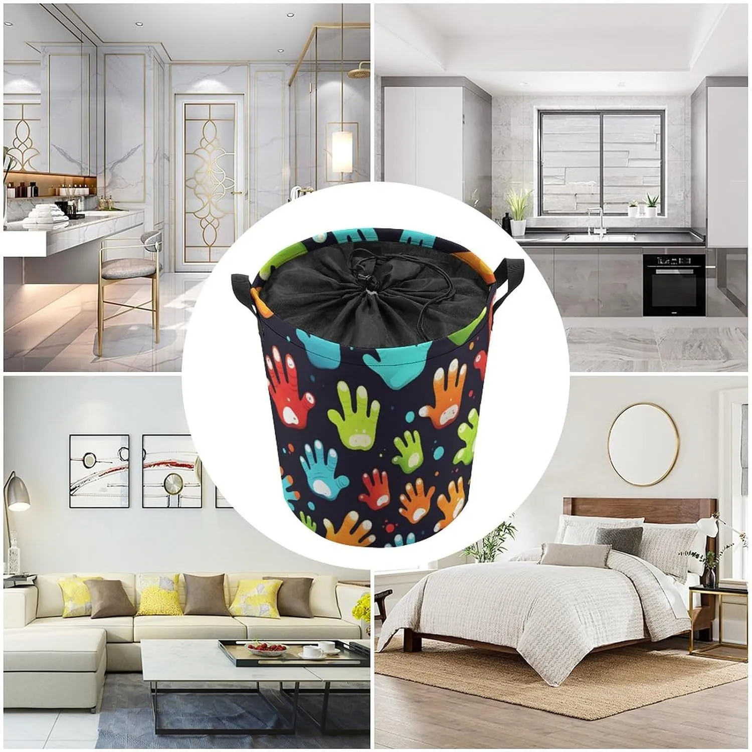 Laundry Hampers, Large Drawstring Laundry Bag, Removable Laundry Bags, Collapsible Storage Bin with Handles for Home Organization, Kids Room, Nursery Gesture