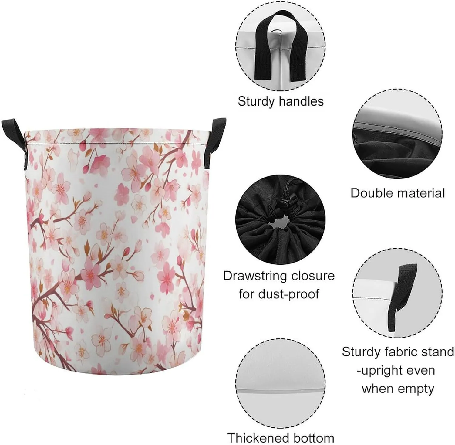 Laundry Hampers, Large Drawstring Laundry Bag, Removable Laundry Bags, Collapsible Storage Bin with Handles for Home Organization, Kids Room, Nursery Pink