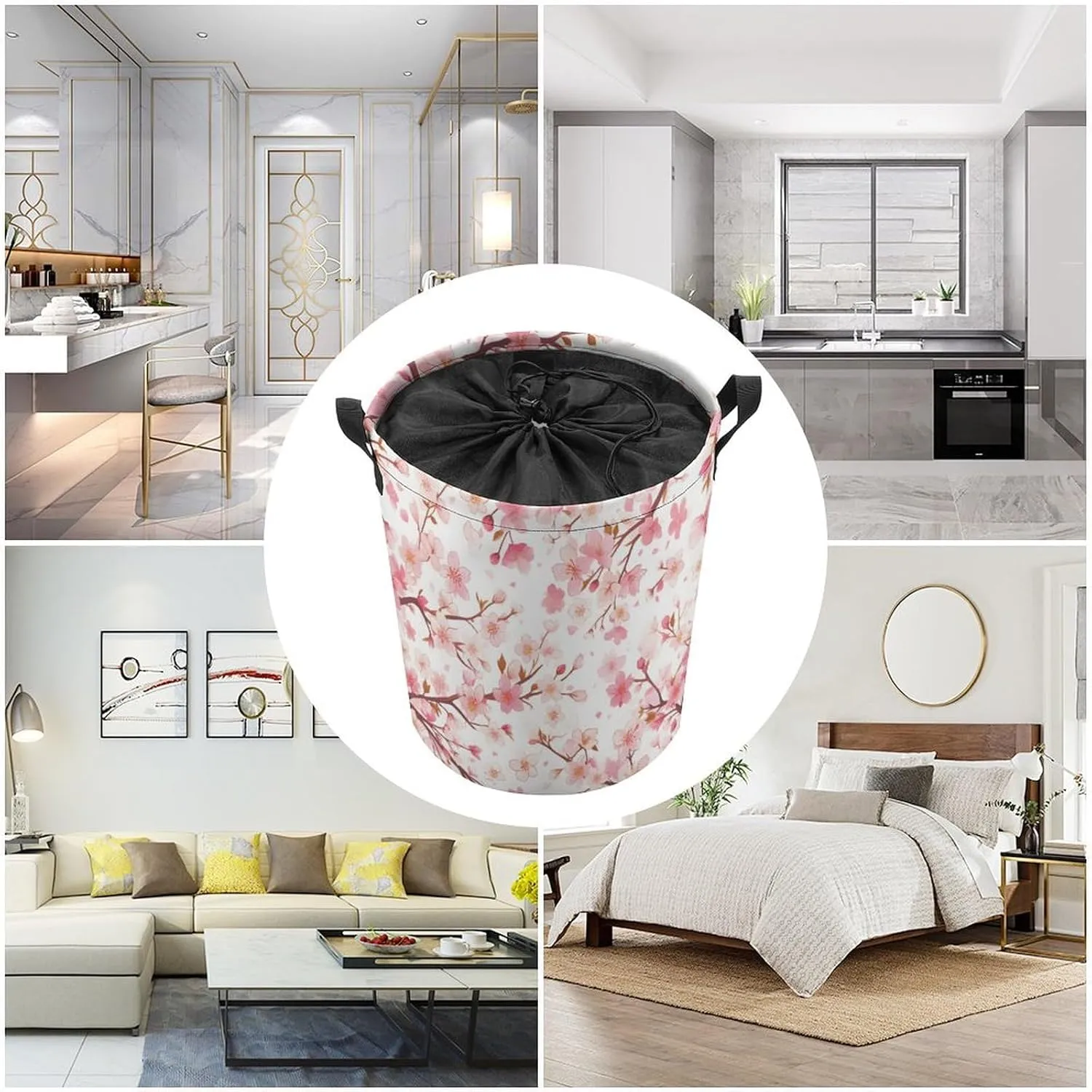 Laundry Hampers, Large Drawstring Laundry Bag, Removable Laundry Bags, Collapsible Storage Bin with Handles for Home Organization, Kids Room, Nursery Pink