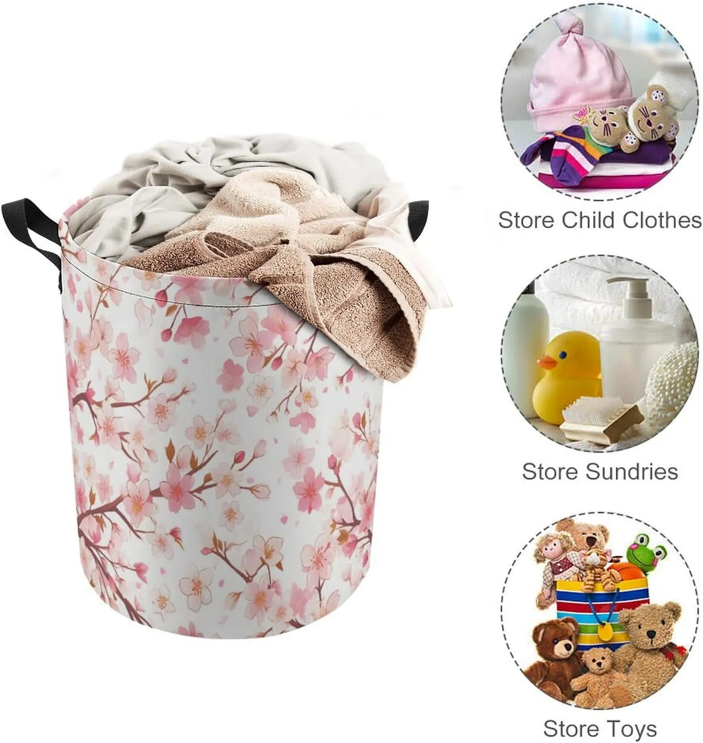 Laundry Hampers, Large Drawstring Laundry Bag, Removable Laundry Bags, Collapsible Storage Bin with Handles for Home Organization, Kids Room, Nursery Pink
