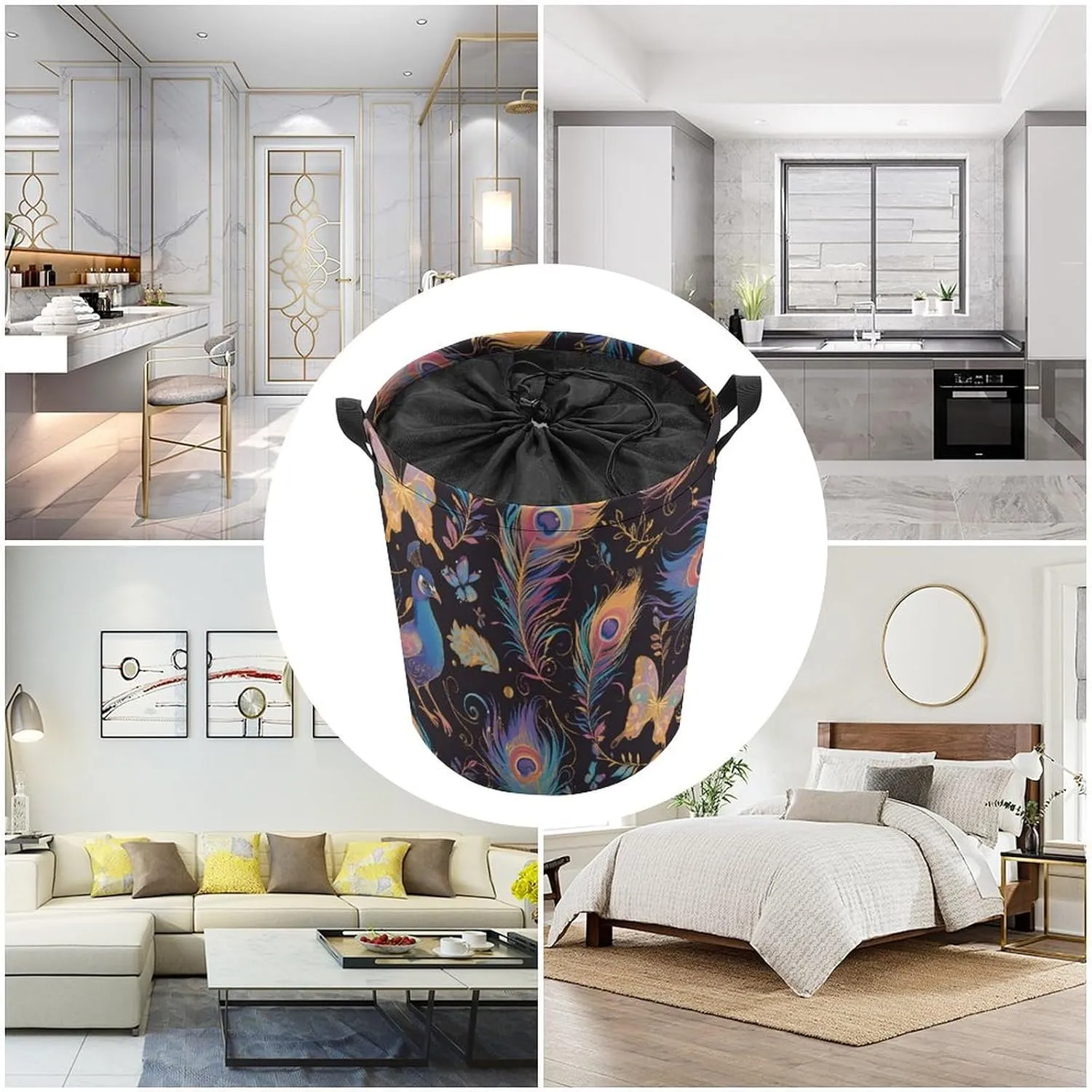 Laundry Hampers, Large Drawstring Laundry Bag, Removable Laundry Bags, Collapsible Storage Bin with Handles for Home Organization, Kids Room, Nursery Vertebrate