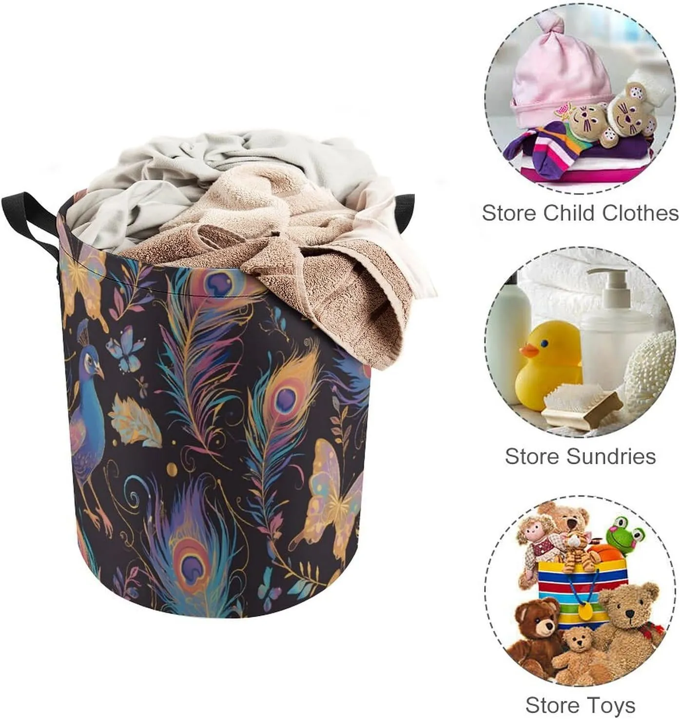 Laundry Hampers, Large Drawstring Laundry Bag, Removable Laundry Bags, Collapsible Storage Bin with Handles for Home Organization, Kids Room, Nursery Vertebrate