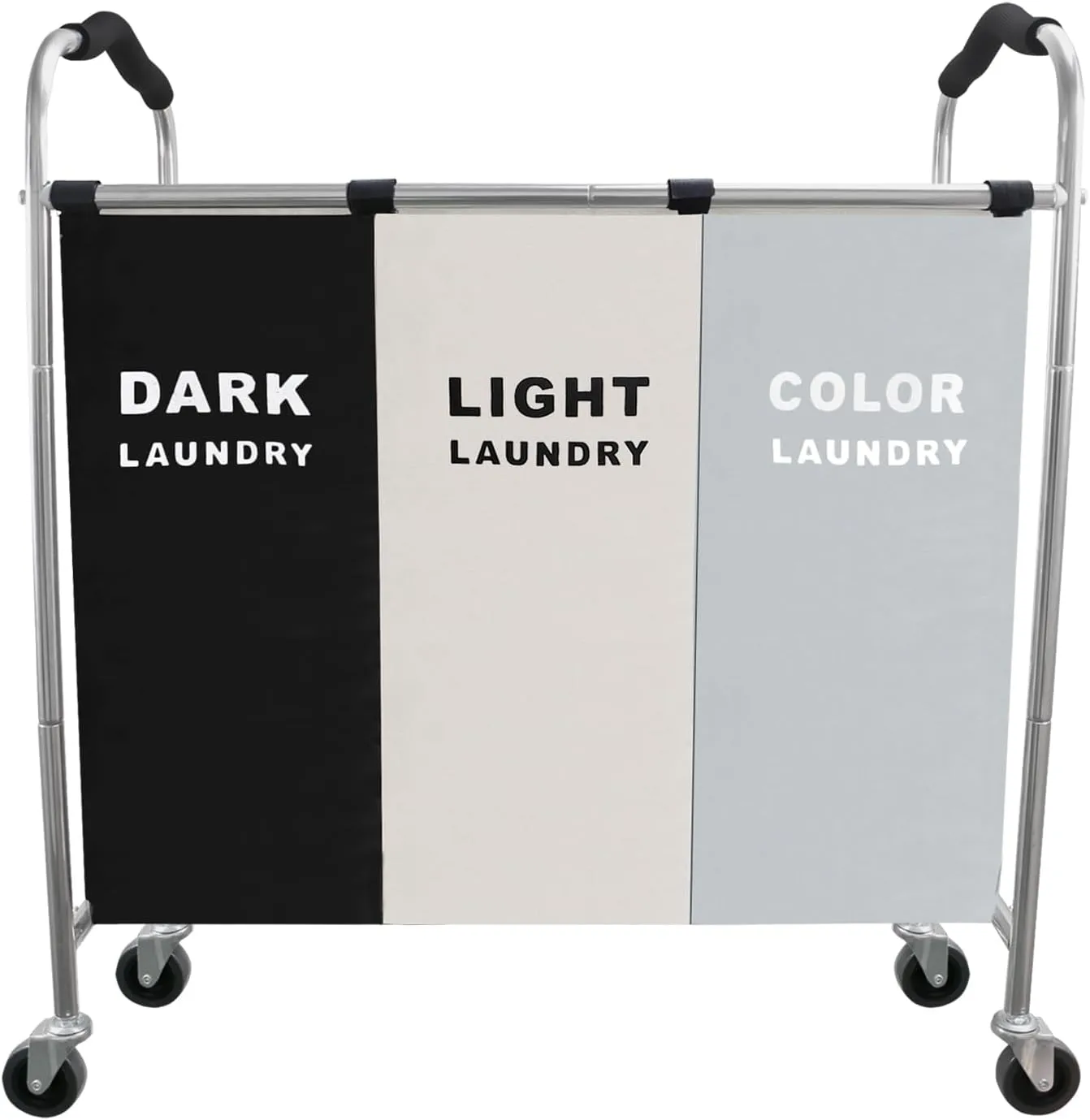Laundry Sorter 3 Section, 240L Large Laundry Cart with Wheels 3 Hamper Laundry Sorter with Steel Frame and Removable Bag for Dirty Clothes in Laundry Room Bedroom