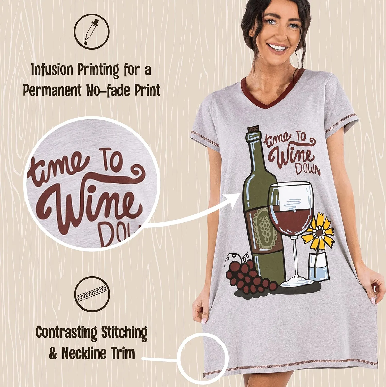 Lazy One Women's Nightgown, Funny V-Neck Sleep Shirt for Women, Novelty Pajama Shirts
