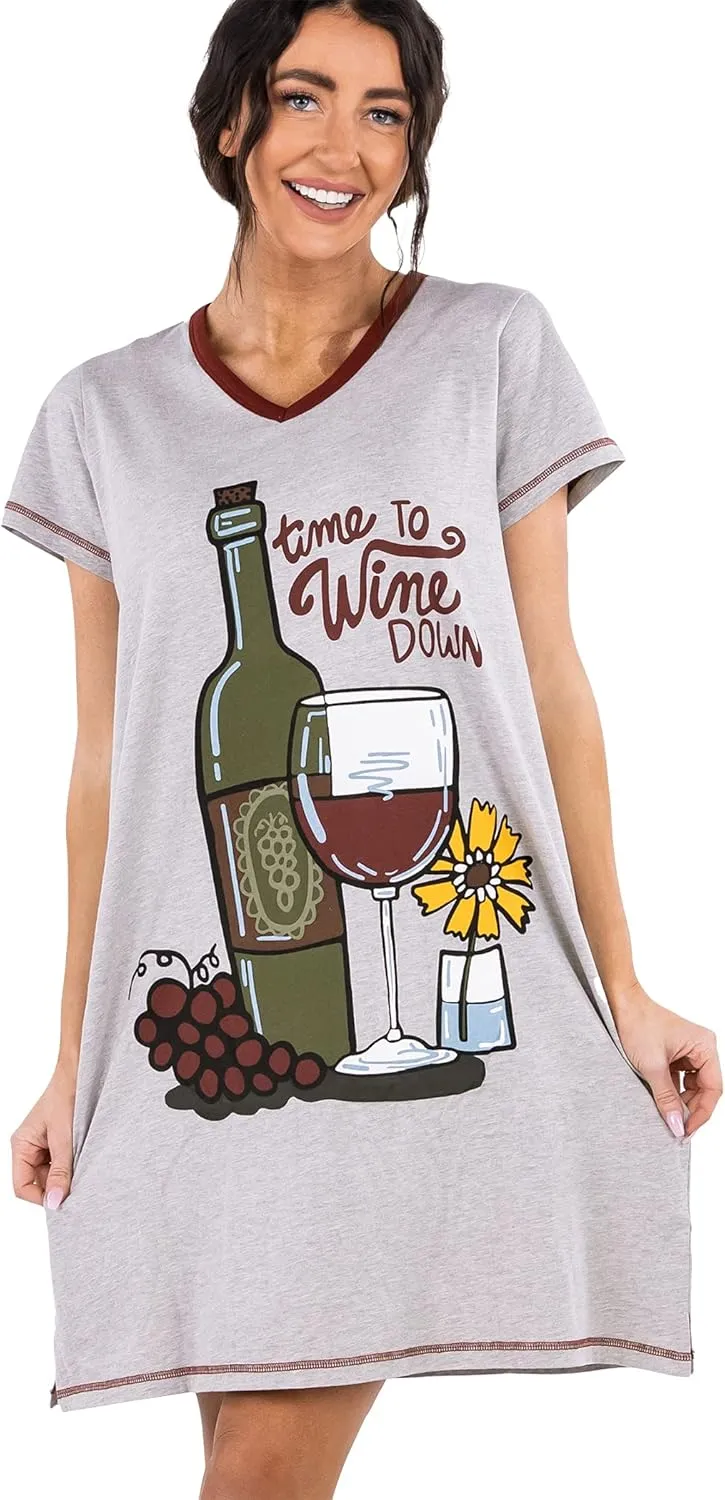Lazy One Women's Nightgown, Funny V-Neck Sleep Shirt for Women, Novelty Pajama Shirts