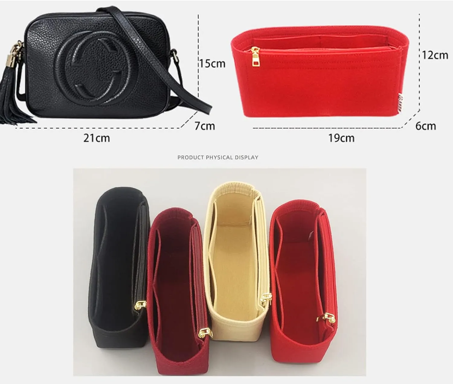 Lckaey Felt Purse Organizer For Disco Square Fringe Camera Bag Organize Organizer Liner Bag2027black 19 * 6 * 12cm