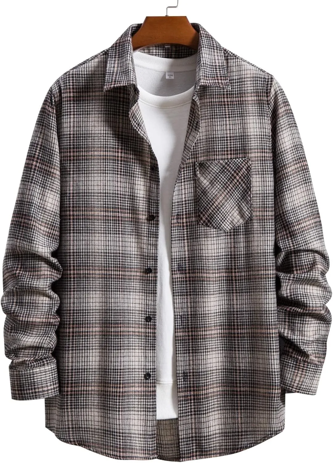 LCMTWX Men's Fleece Flannel Jackets Hooded Collar Long Sleeve Shirt Blouse Long Sleeve Button Up Fleece Plaid Shirts Coat
