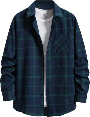 LCMTWX Men's Fleece Flannel Jackets Hooded Collar Long Sleeve Shirt Blouse Long Sleeve Button Up Fleece Plaid Shirts Coat