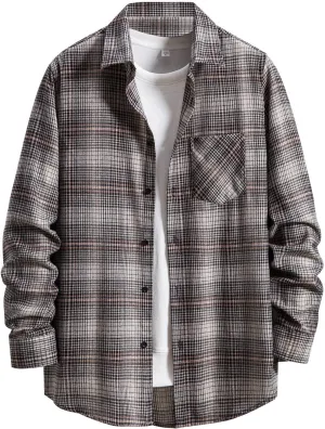 LCMTWX Men's Fleece Flannel Jackets Hooded Collar Long Sleeve Shirt Blouse Long Sleeve Button Up Fleece Plaid Shirts Coat
