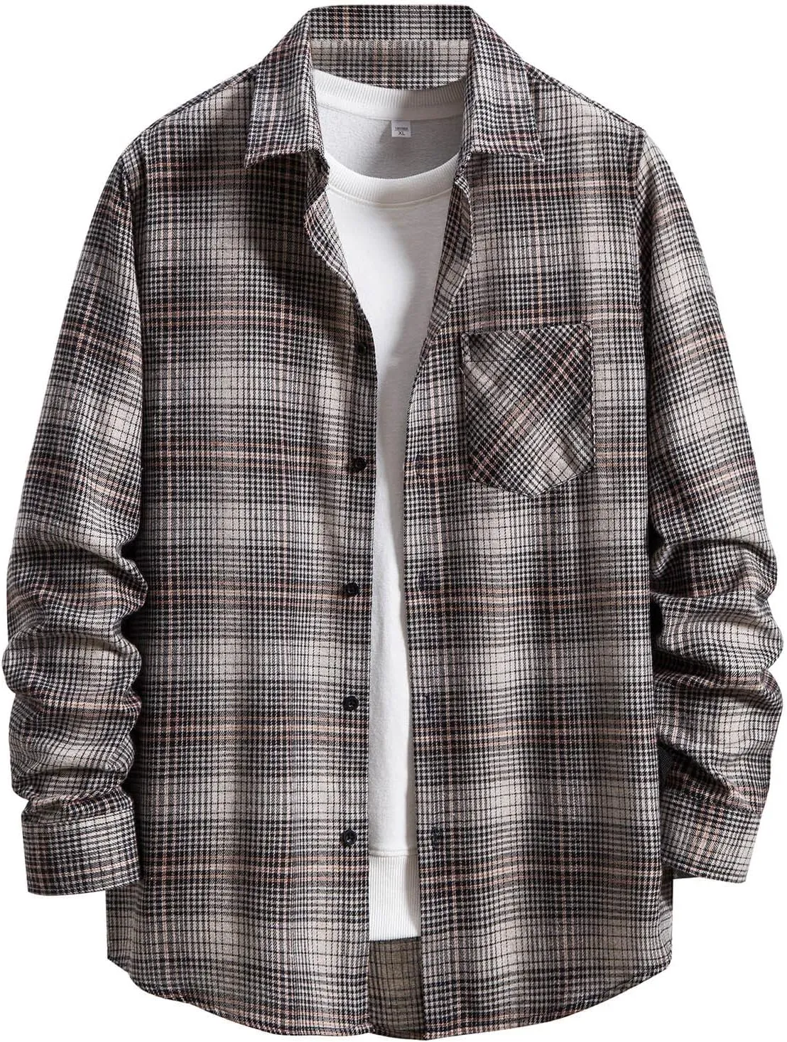 LCMTWX Men's Fleece Flannel Jackets Hooded Collar Long Sleeve Shirt Blouse Long Sleeve Button Up Fleece Plaid Shirts Coat