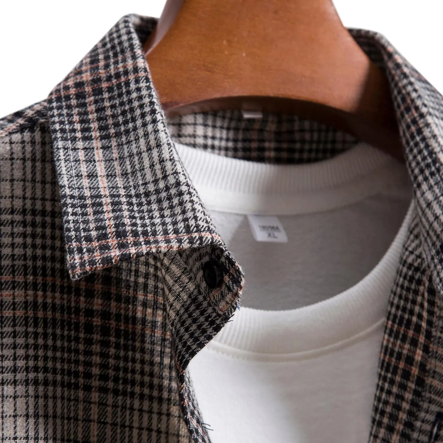 LCMTWX Men's Fleece Flannel Jackets Hooded Collar Long Sleeve Shirt Blouse Long Sleeve Button Up Fleece Plaid Shirts Coat