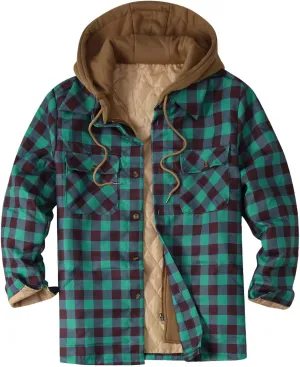 LCMTWX Men's Fleece Lined Flannel Shirt Jacket Hooded Zipper Pocket Long Sleeve Shirt Patchwork Jacket Loose Thickened