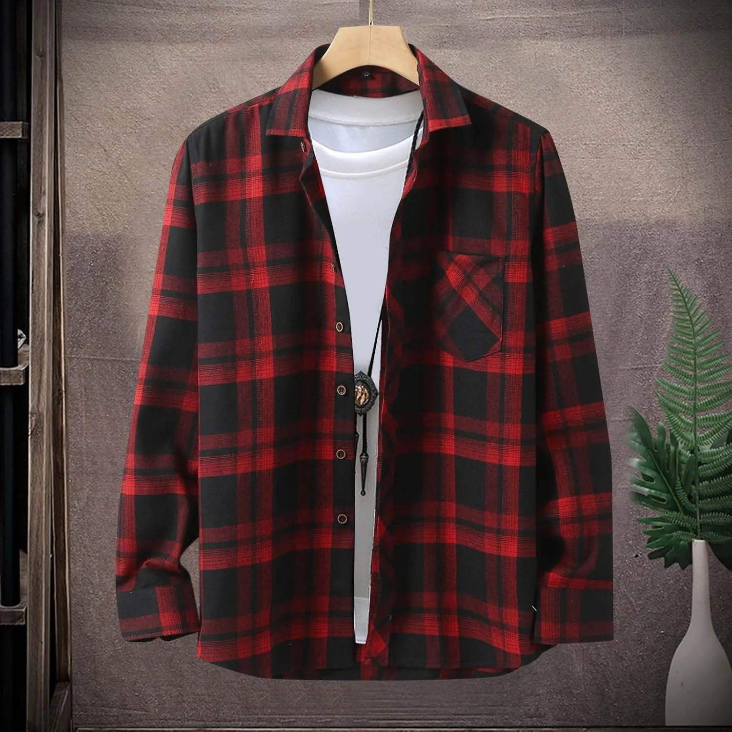 LCMTWX Men's Hooded Shirt Jacket Square Printing Lightweight Breathable Long Sleeve Lapel Formal Fleece Button Down Shirt
