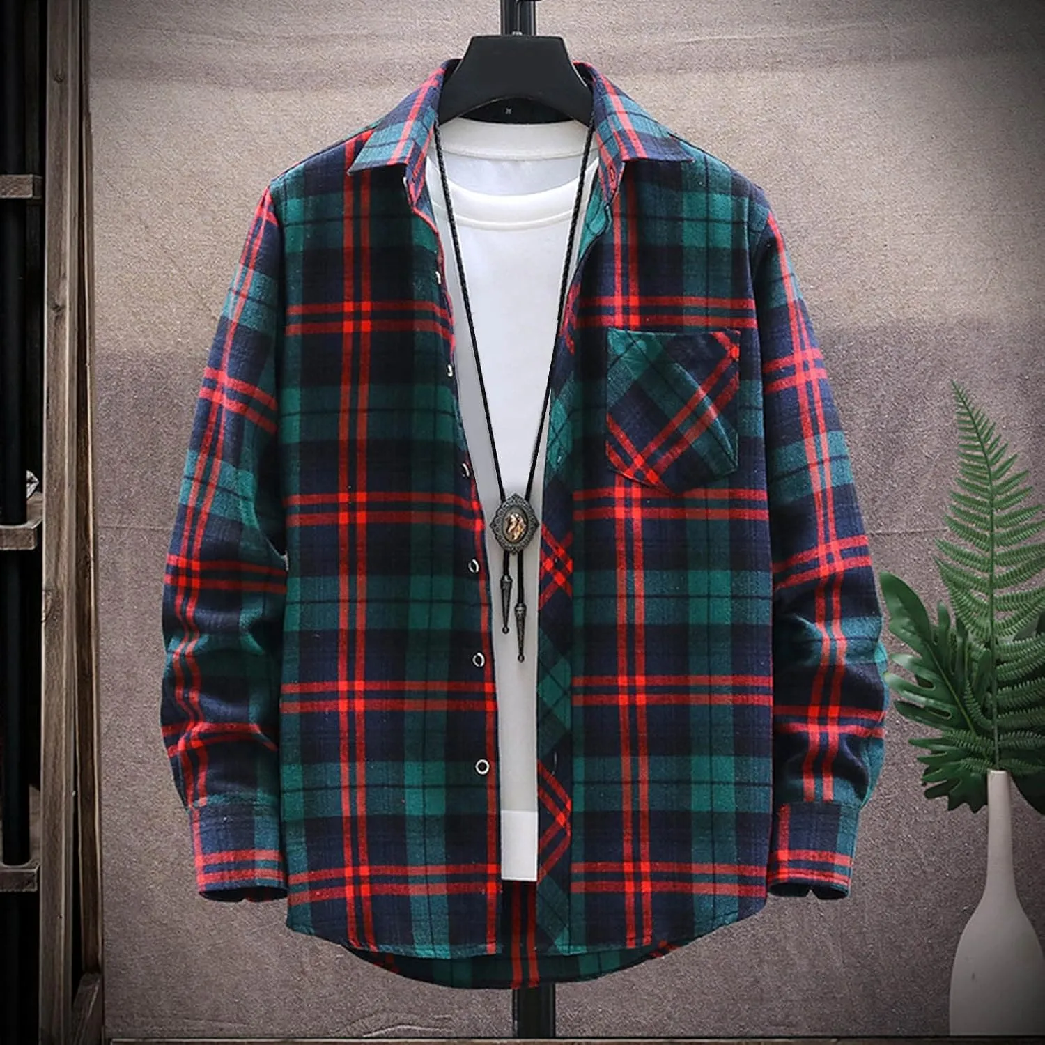 LCMTWX Men's Hooded Shirt Jacket Square Printing Lightweight Breathable Long Sleeve Lapel Formal Fleece Button Down Shirt