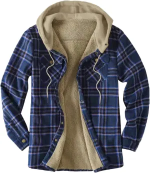 LCMTWX Mens Plaid Jacket Winter Large Plaid Pocket Hooded Loose Coat Plus Velvet Shirt Top Lightweight Shirt Jackets Casual