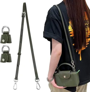 Leather Crossbody Strap Kit Accessories for Longchamp Bag Le Pliage Mini Pouch - No Damage Installation, Adjustable Shoulder Replacement Strap for Purses (Forest Green-S)