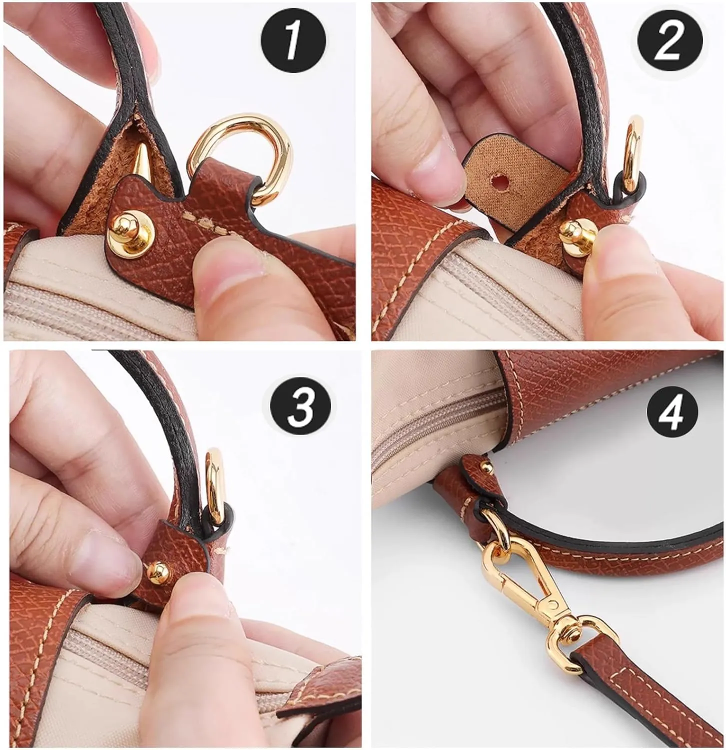 Leather Crossbody Strap Kit Accessories for Longchamp Bag Le Pliage Mini Pouch - No Damage Installation, Adjustable Shoulder Replacement Strap for Purses (Forest Green-S)