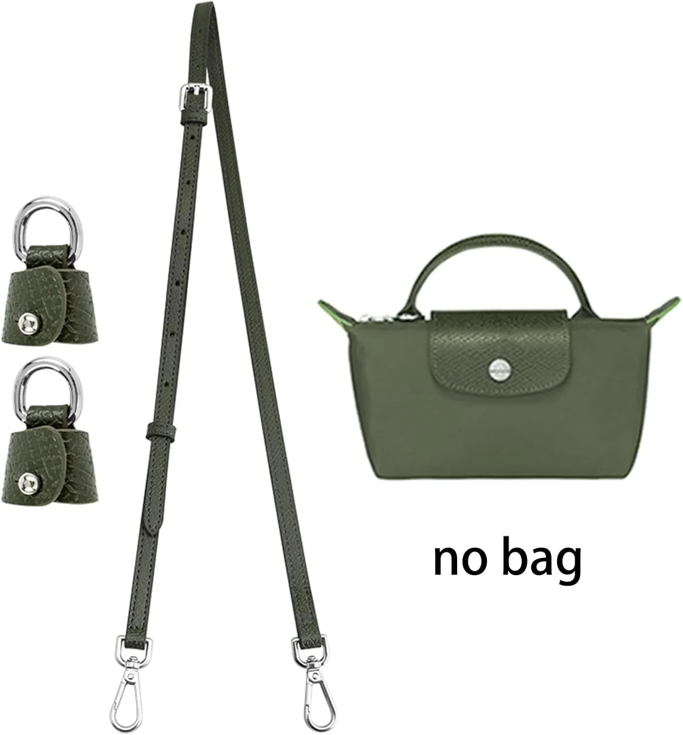 Leather Crossbody Strap Kit Accessories for Longchamp Bag Le Pliage Mini Pouch - No Damage Installation, Adjustable Shoulder Replacement Strap for Purses (Forest Green-S)