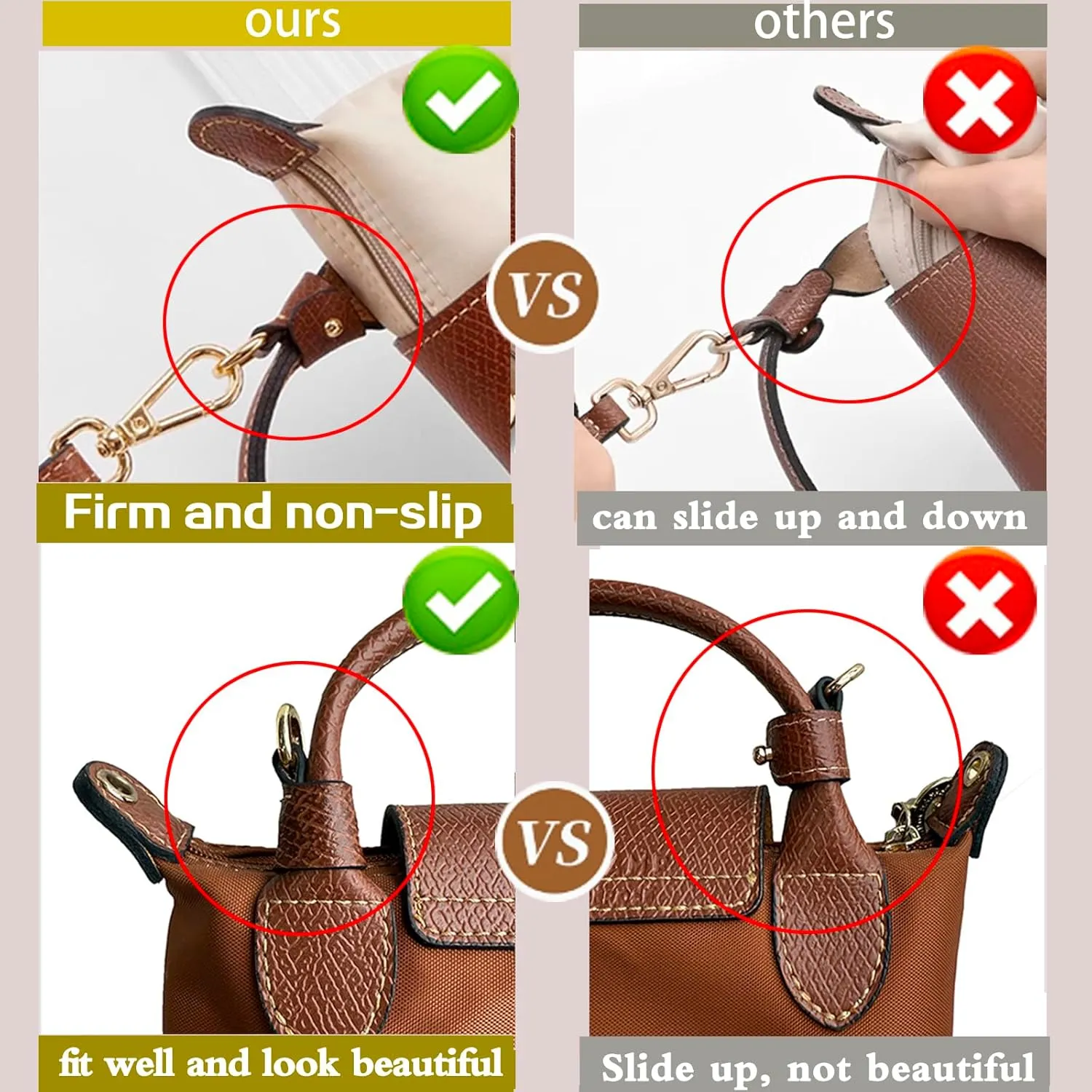 Leather Crossbody Strap Kit Accessories for Longchamp Bag Le Pliage Mini Pouch - No Damage Installation, Adjustable Shoulder Replacement Strap for Purses (Forest Green-S)
