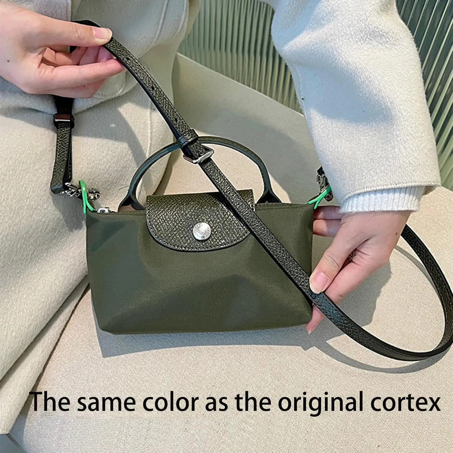 Leather Crossbody Strap Kit Accessories for Longchamp Bag Le Pliage Mini Pouch - No Damage Installation, Adjustable Shoulder Replacement Strap for Purses (Forest Green-S)