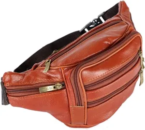 Leather Fanny Pack For Men & Women Belt Bag With Adjustable Waist Belt, Lightweight Fanny Pack Comes With Multiple Zippered Pockets Easy Carry Any Phone,Wallet (Reddish brown)