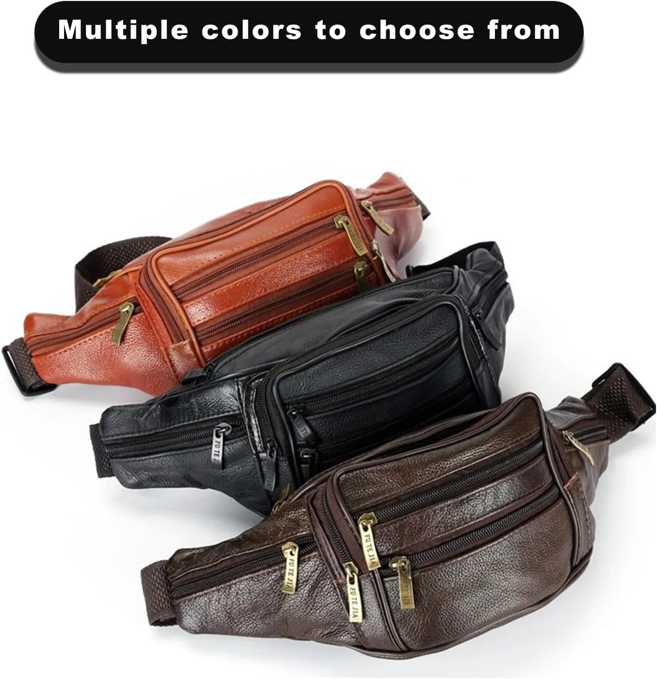 Leather Fanny Pack For Men & Women Belt Bag With Adjustable Waist Belt, Lightweight Fanny Pack Comes With Multiple Zippered Pockets Easy Carry Any Phone,Wallet (Reddish brown)