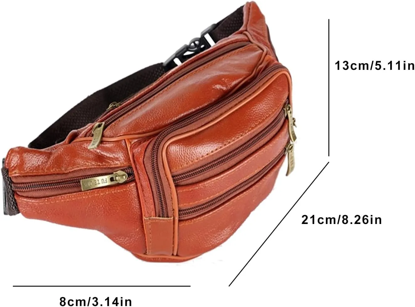 Leather Fanny Pack For Men & Women Belt Bag With Adjustable Waist Belt, Lightweight Fanny Pack Comes With Multiple Zippered Pockets Easy Carry Any Phone,Wallet (Reddish brown)