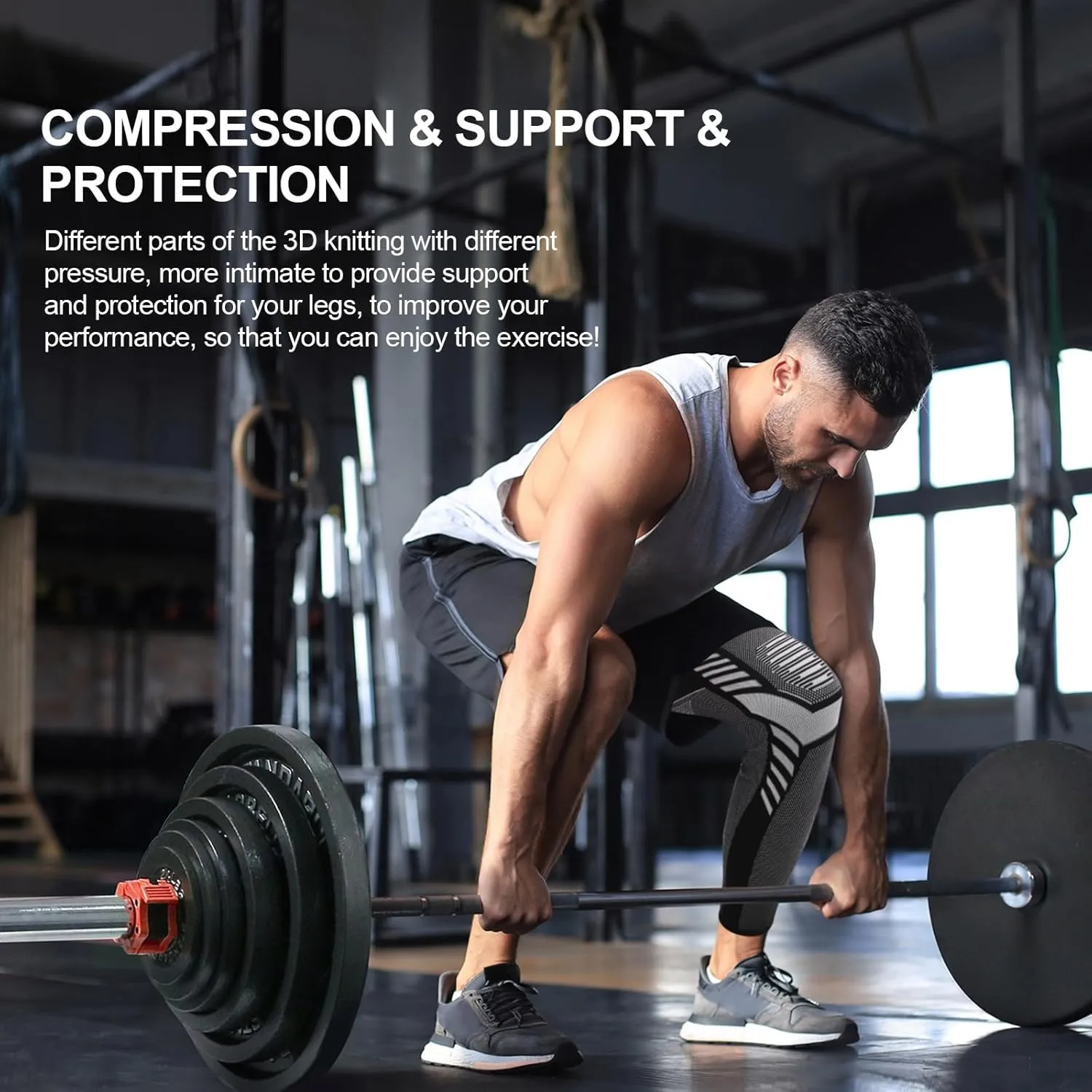 Leg Compression Sleeve 1 Pair Long Knee Braces for Women and Men Knee Support with Non Slip Silicone for Sports Running