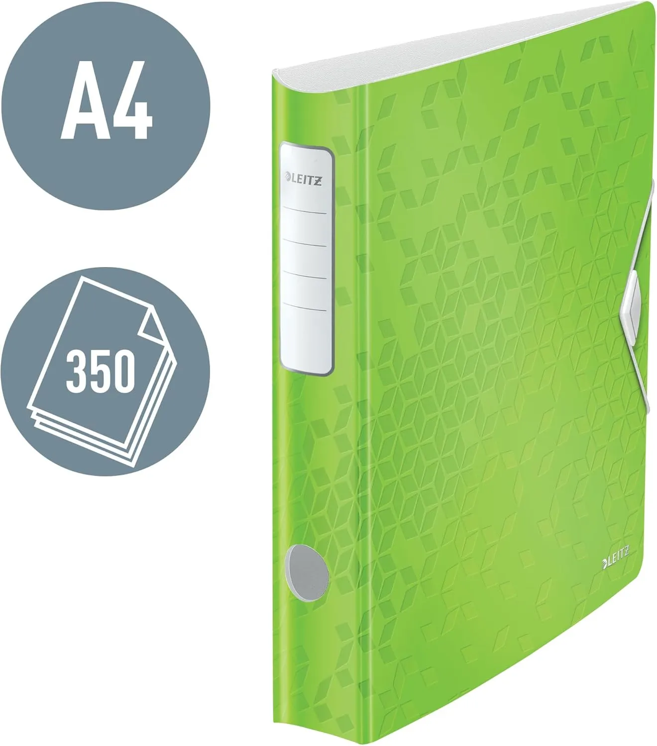 Leitz 11070054 A4 Lever Arch File Active, Curved Spine 65 mm Width, Elastic Fastening, Light Polyfoam, Wow Range, Green