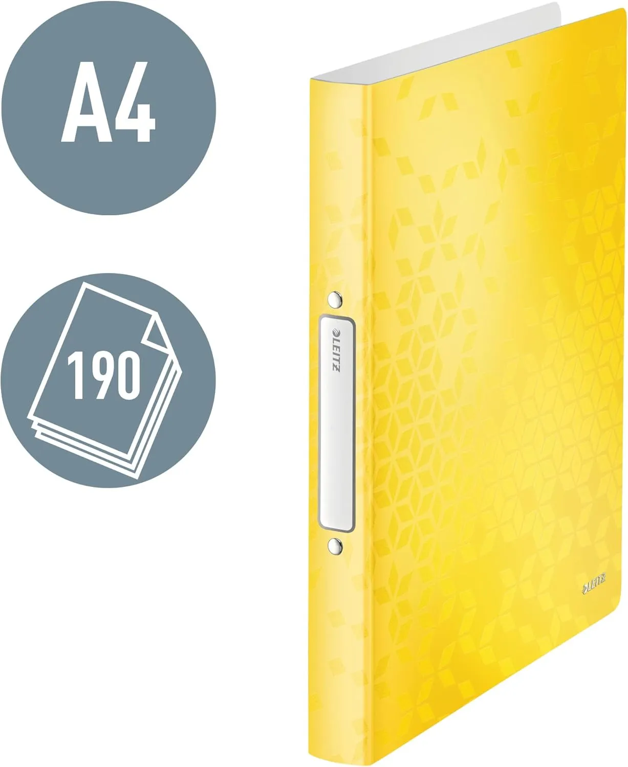 Leitz 2 Ring Binder, Holds up to 190 Sheets, Wow Range, 25 mm Spine, 42570016 - A4, Yellow