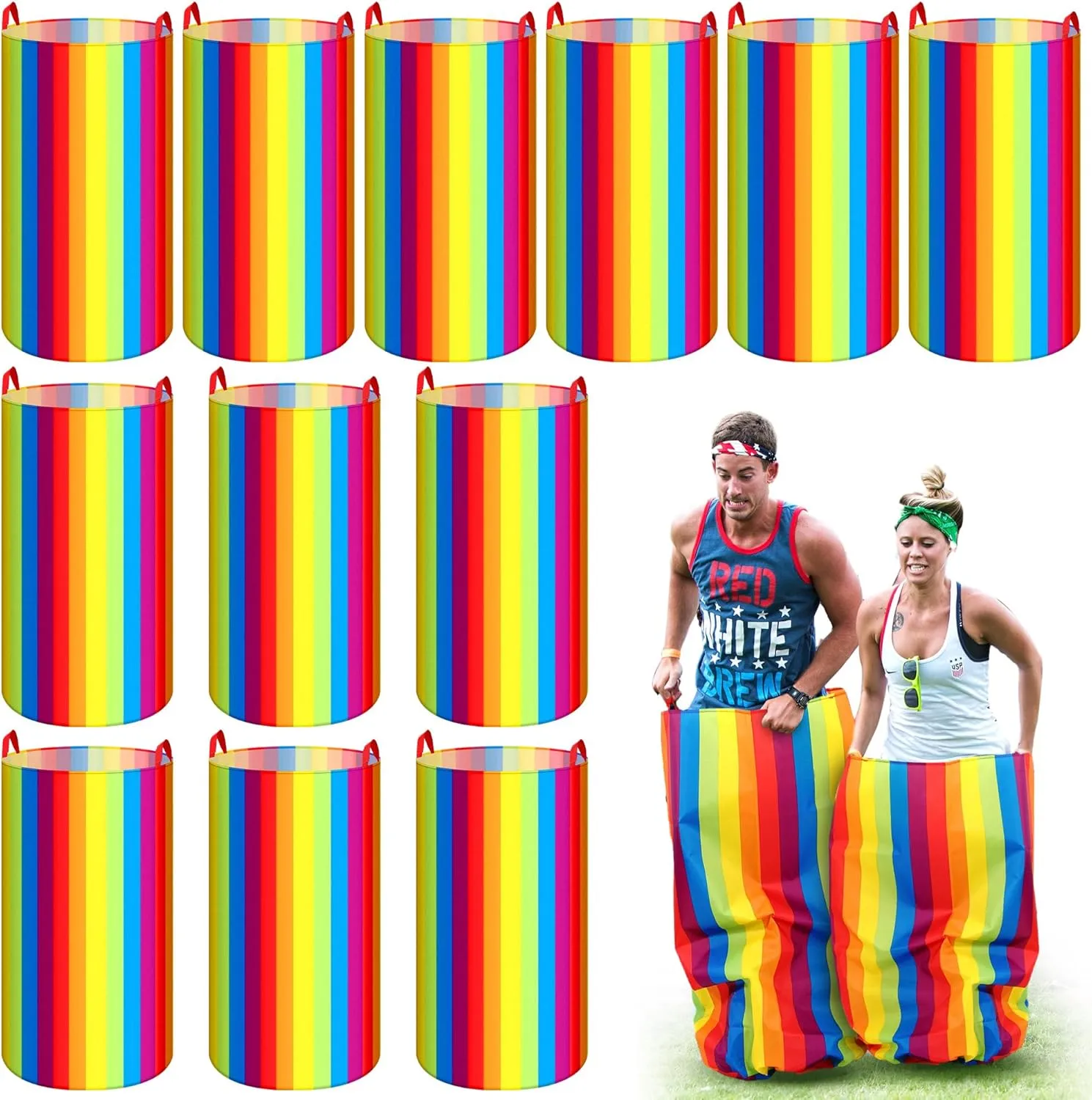 Lenwen 12 Pack Large Potato Sack Race Bags for Kid Adults Family Outdoor Easter Carnival Games Oxford Cloth Potato Sacks for Birthday Party Fall Festival Games, 35.4 x 27.6 Inch