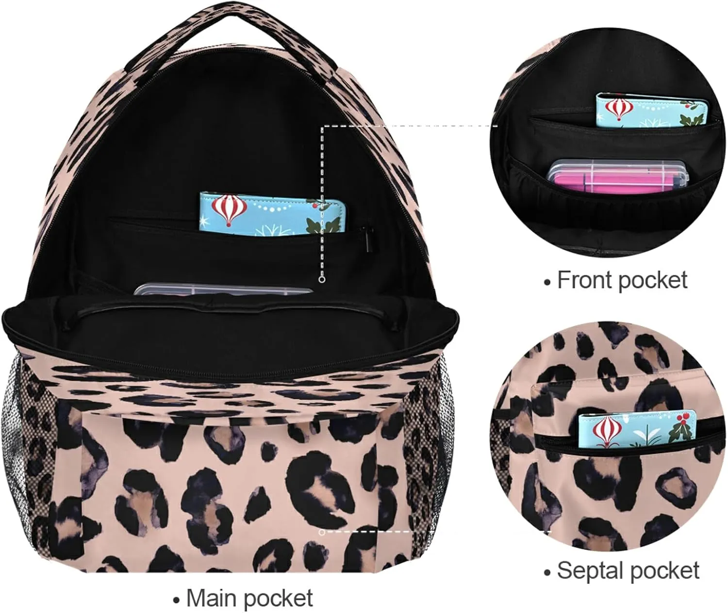 Leopard Print Cheetah Pink Backpack School Bags Bookbags for Teen Kids Travel Daypack One Size