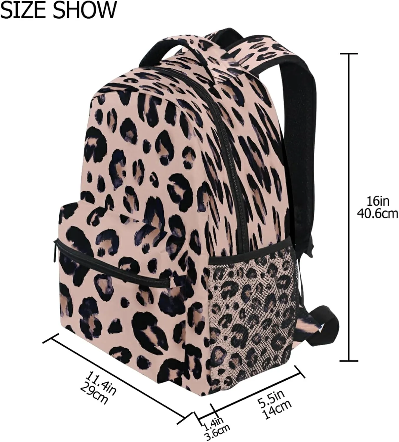 Leopard Print Cheetah Pink Backpack School Bags Bookbags for Teen Kids Travel Daypack One Size