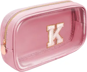 LETGO Personalized Birthday Gifts - Monogram Initial Pink Cute Makeup Bag Pouch for Girls (Pink, K)