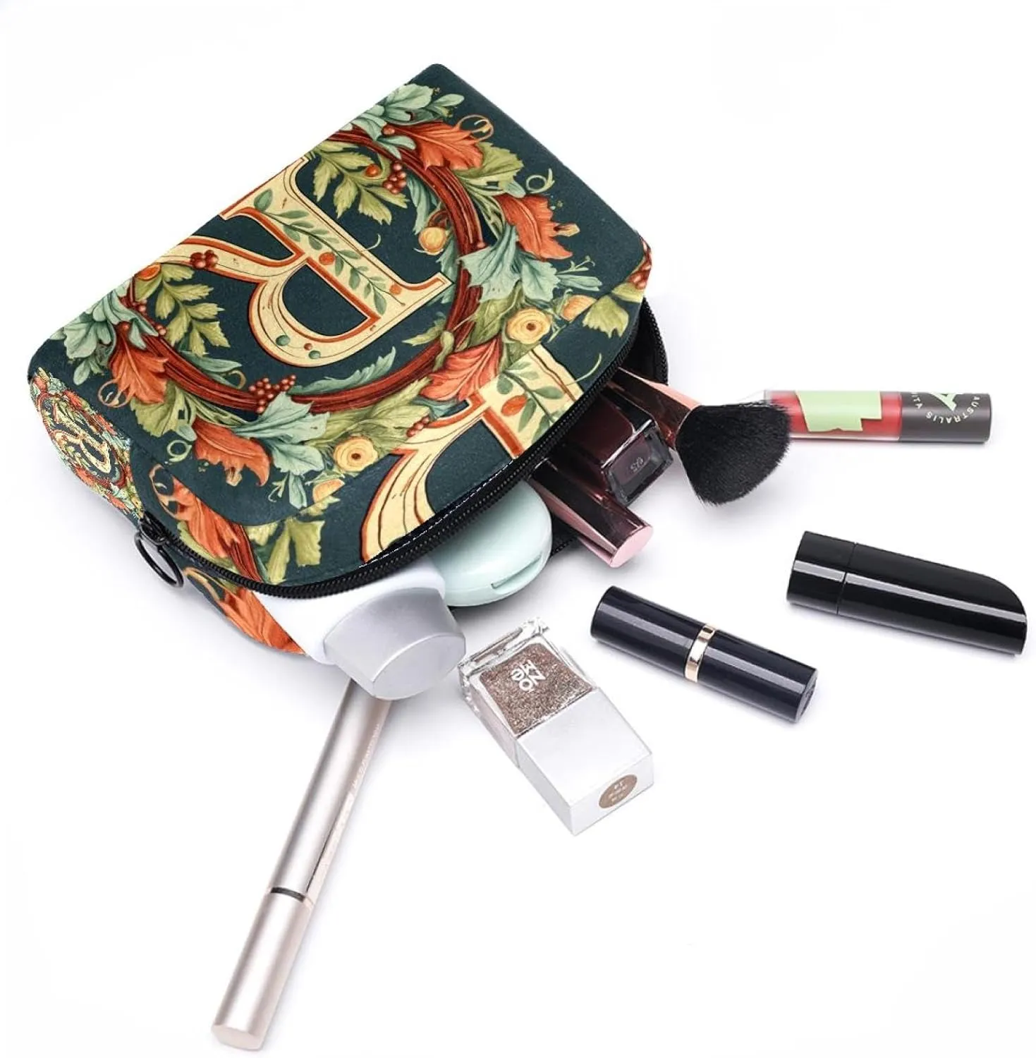 Letter R Surrounded by Wreath Pattern Cosmetic Makeup Bags, Small Travel Zipper Pouch Portable Toiletry Bag Makeup rganizer for Women Teen Girls
