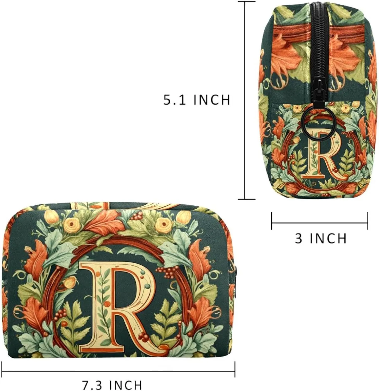 Letter R Surrounded by Wreath Pattern Cosmetic Makeup Bags, Small Travel Zipper Pouch Portable Toiletry Bag Makeup rganizer for Women Teen Girls