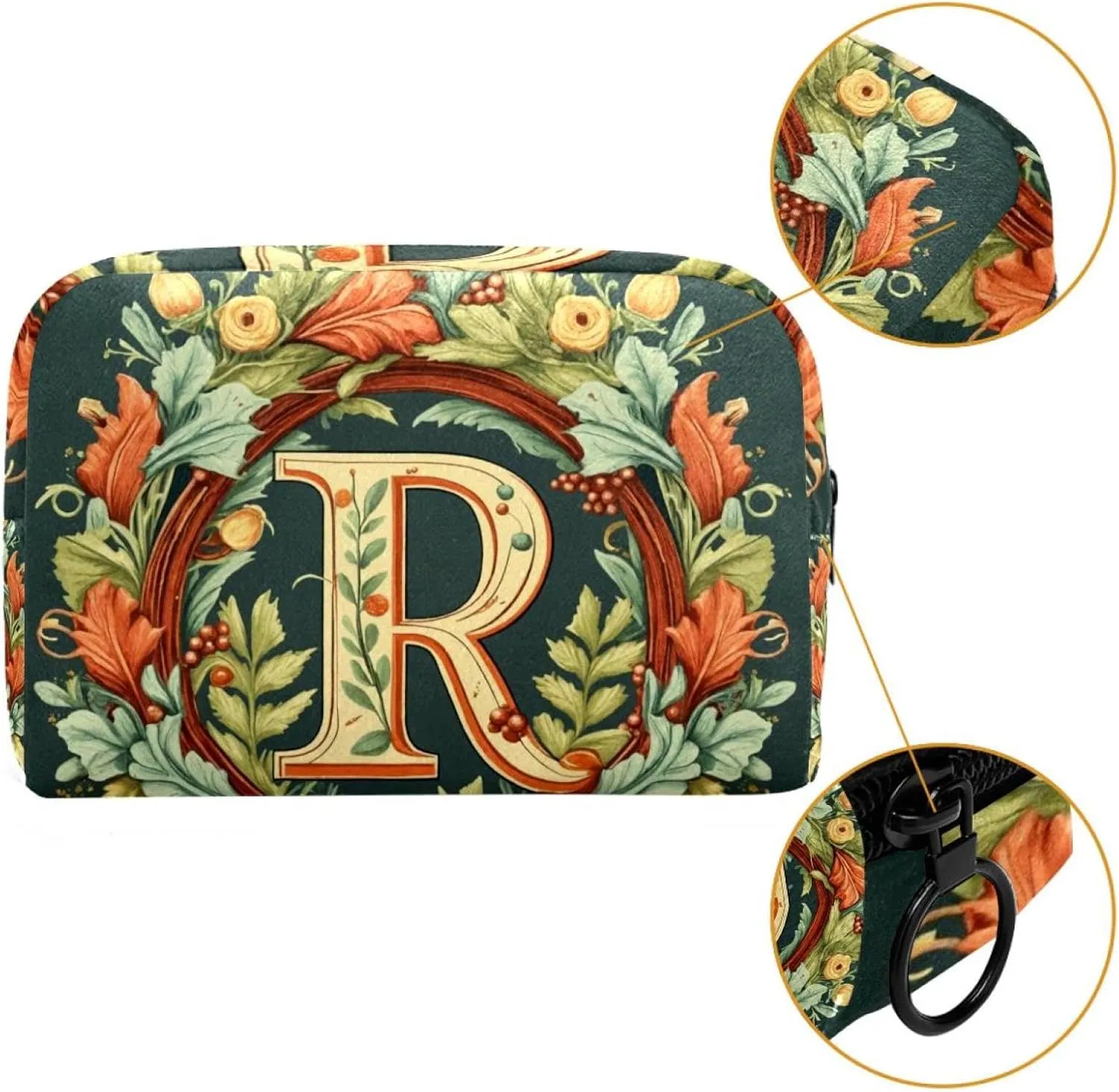 Letter R Surrounded by Wreath Pattern Cosmetic Makeup Bags, Small Travel Zipper Pouch Portable Toiletry Bag Makeup rganizer for Women Teen Girls
