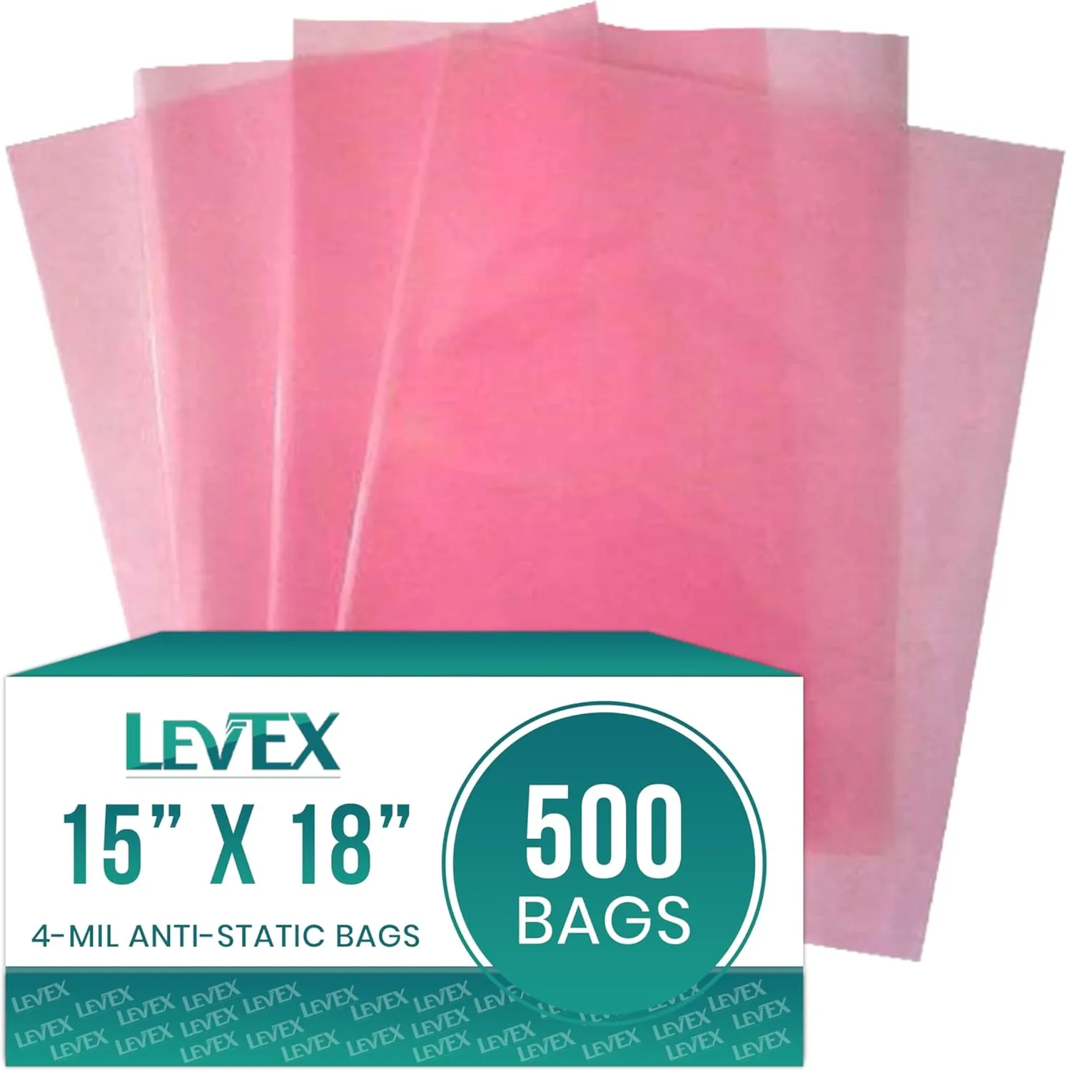 Levex - 15" x 18" (500 Count) 4 Mil Heavy Duty, Flat Open End Top Anti Static Plastic Poly Bags, Heat Sealable Bags for Travel, Storage, Electronics, Packaging & Shipping