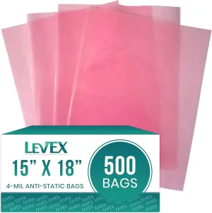Levex - 15" x 18" (500 Count) 4 Mil Heavy Duty, Flat Open End Top Anti Static Plastic Poly Bags, Heat Sealable Bags for Travel, Storage, Electronics, Packaging & Shipping
