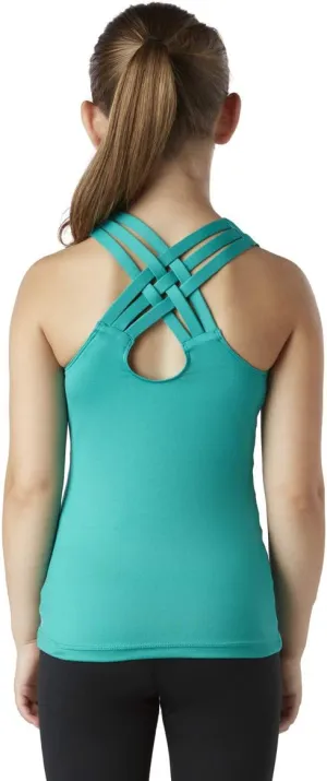 Liakada Girls Supportive Braided Tank Top with Integrated Bra Shelf Liner Dance, Gym, Yoga, Cheer! Emerald