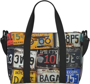 License Plate Printed Travel Duffel Bag for Men Women Shoulder Weekender Overnight Bags for for Beach Swim Sports Gym