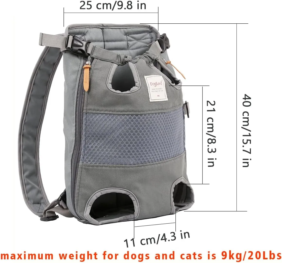 Lifeunion Legs Out Dog Carrier Backpack Hands-Free Adjustable Pet Travel Carrier for Small Medium Dogs Cats Motorcycle Hiking Walking (Grey)