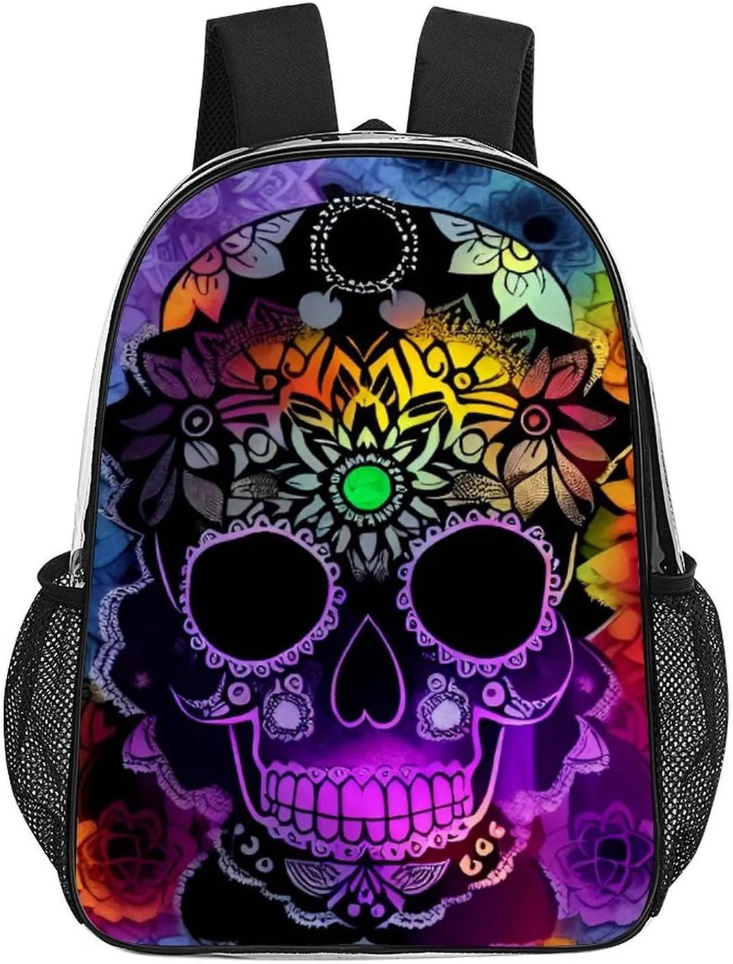 Lightweight Backpack for Gym Travel Bicycle - Big Capacity Multipurpose Transparent Carry On Bag, Indain Mandala Sugar Skull Art Travel Hiking Bag & Day Pack