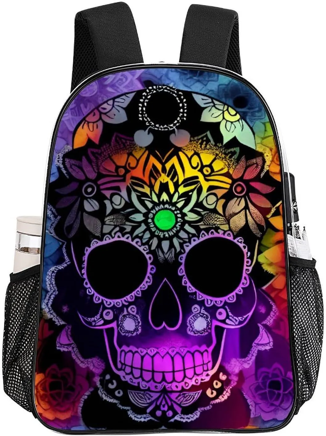 Lightweight Backpack for Gym Travel Bicycle - Big Capacity Multipurpose Transparent Carry On Bag, Indain Mandala Sugar Skull Art Travel Hiking Bag & Day Pack
