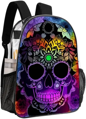 Lightweight Backpack for Gym Travel Bicycle - Big Capacity Multipurpose Transparent Carry On Bag, Indain Mandala Sugar Skull Art Travel Hiking Bag & Day Pack